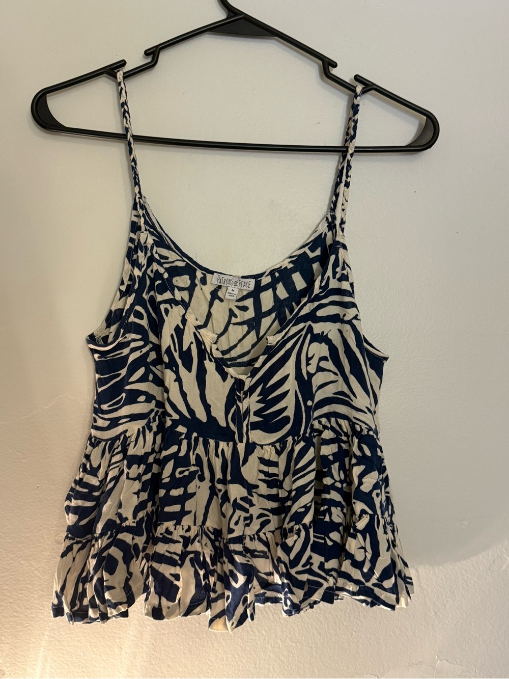 Patrons of Peace Navy and Ivory Abstract Tiered Camisole
